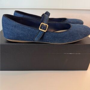 Marc Fisher Denim Mary Jane Flats with Gold Buckle